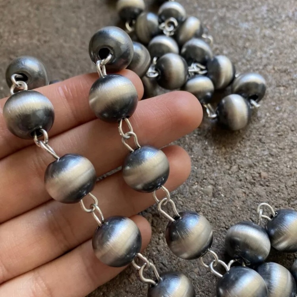 14mm Sterling Silver Rosary Bead Necklace - image 8